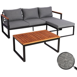 Garten-Garnitur MCW-L26b, Gartenlounge Sitzgruppe Lounge-Set Sofa, Aluminium Akazie Holz MVG-zertifiziert ~ dunkelgrau