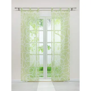 Delien Voile Schiebegardinen Flächenvorhänge mit Allover-Druck Transparenter Gardine mit Schlaufen Wohnzimmer Fensterschals inkl. Beschwerungsstange (2er-Pack, je H/B: 245/57 cm),Grün