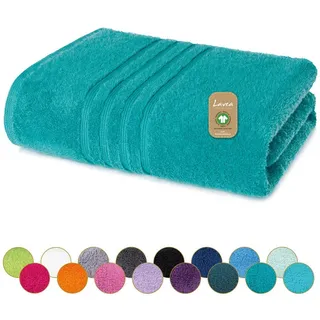 Lavea Badetuch Bali Duschtuch 100x150 cm Duschtuch 70x140 cm, Weiches Bio-Baumwollfrottee (1-St), Handtuch, GOTS-zertifiziert, extra saugstark mit 500g/m2 blau 100 cm x 150 cm