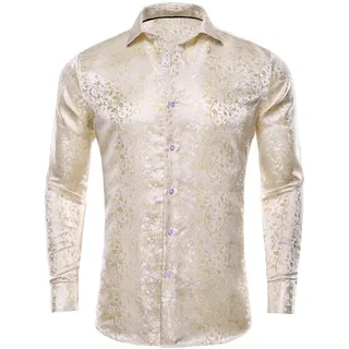Langarm Seidenhemden Für Männer Herrenhemd Slim Fit Floral Paisley Hemden Männlich - XL