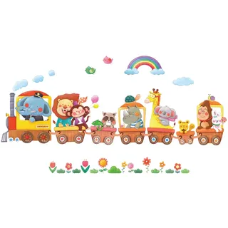 DECOWALL DS-8024 Tierzug Zug Autos Tiere Wandtattoo Wandsticker Wandaufkleber Wanddeko für Wohnzimmer Schlafzimmer Kinderzimmer (Klein)