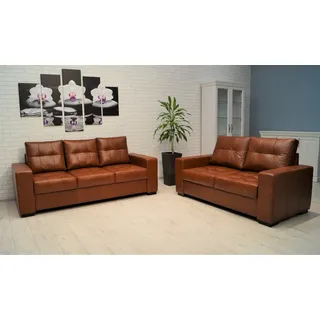 Italienische Leder Sofagarnitur 3+2 Echtleder Sofa Set Couchgarnitur Gesteppt