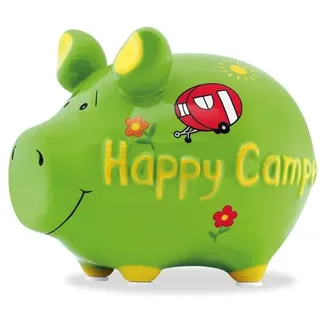 Spardose Happy Camper 12 x 9 cm Keramik Grün