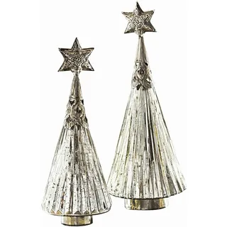 Loberon Deko-Weihnachtsbaum 2er Set Lillemor, Silber | Weihnachten, Winter, Festtage, Stern, Mundgeblasenes Glas, Sternspitze aus Eisen, Beschichtet mit Bauernsilber