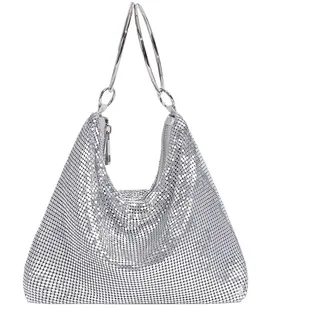 QAUUCP Abendtasche, Party-Handtasche for Damen, große Kapazität, Damen-Clutch, Abendtasche, Geldbörse aus Aluminiumblech Damen-Clutches(Silver)