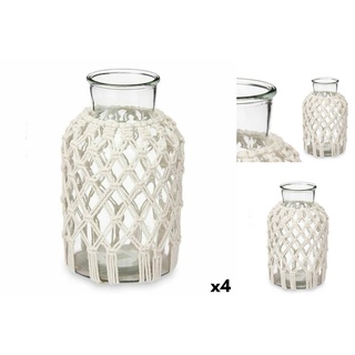 Gift Decor Dekovase Vase Weiß Stoff Glas 18,5 x 30,5 x 18,5 cm 4 Stück Makramee weiß