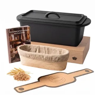 osoltus Brotback Kastenform Set  Gusseisen Topf 29cm 2,6 Liter Emaille schwarz