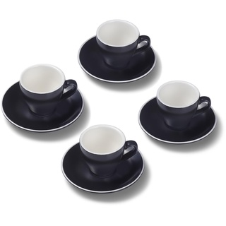 Terra Home 4er Espresso-Tassen Set - Schwarz, 90 ml, Matt, Porzellan, Dickwandig, Spülmaschinenfest, italienisches Design - Kaffee-Tassen Set mit Untertassen