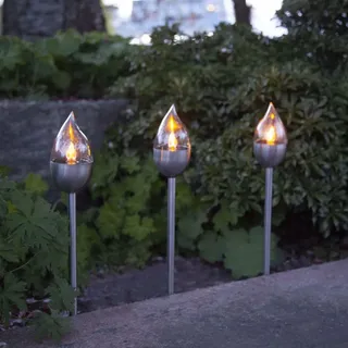Star Trading LED Solar Fackel Olympus 3er Set silber
