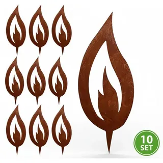 Rostikal Gartenstecker Flammen Dekostecker Weihnachten Deko (10-St) Echter Rost braun 10 cm