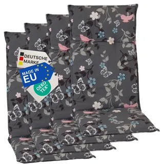 NYVI Gartenstuhl Auflagen Hochlehner 4er Set Barcelona - UV-Beständig, Atmungsaktiv, Strapazierfähig - Hochlehnerauflagen Sitzkissen Outdoor - Sitzauflagen für Gartenstühle 118x50cm Vintage Flower