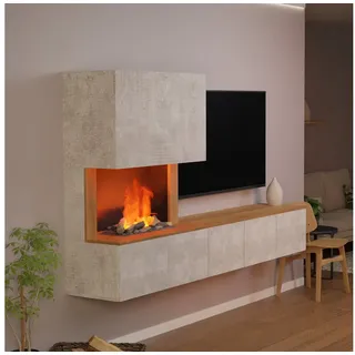 GLOW FIRE Elektrokamin CW5 Links Wasserdampf Kamin- Wohnwand mit Kamin, Sideboard mit Kamin, Wasserdampfkamin mit 3D Feuer und Knisterfunktion grau