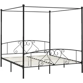 vidaXL Himmelbett Bett Bettgestell Doppelbett Metallbett Bettrahmen Lattenrost Schlafzimmerbett Schlafzimmermöbel Ehebett Schwarz 200x200cm