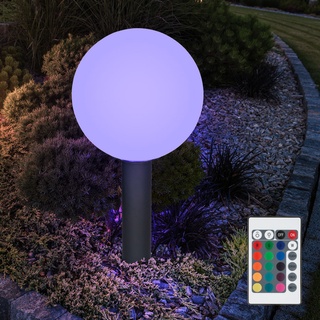Außenleuchte Stehlampe Standleuchte Sockellampe, Wetterfest IP44 Fernbedienung dimmbar, Glas weiß opal anthrazit, 1x RGB LED 8,5W 806Lm 3000K, DxH 25x50cm