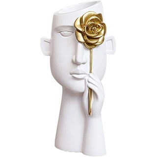 Uziqueif Abstrakte Menschliches Gesicht Vase-Blumentopf Harz-Blumen-Vasen, Blumentöpfe,Nordic abstrakte Skulptur Sukkulente Kaktus Topf Desktop-Vase Ausgangsdekoration Ornament,Weiß