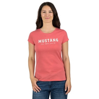 MUSTANG T-Shirt Damen Logo Printshirt Alexia C Logo Slim Fit (1-tlg) Basic Kurzarm Tee Shirt mit Rundhalsausschnitt aus 100% Baumwolle rot S