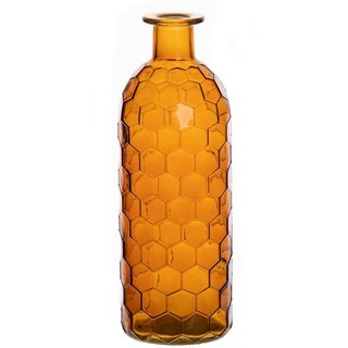 INNA-Glas Flaschenvase ARANCHA aus Glas, Wabenmuster, orange-braun-klar, 20 cm, Ø 7 cm - Deko Glasflasche