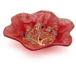 Sospiri Venezia Murano-Glas-Objekttablett mit handgefertigter Baum des Lebens-Dekoration dekorative Schale Wohndekoration Geschenkidee handgefertigt in Italien (19 x 19 cm)