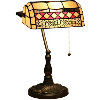 Uziqueif Klassische Bankerlampe, Retro, Tiffany tischlampe, tischlampe mit zugschalter, Lampenschirm Glas, Tischleuchte Für Büro, Nachttischlampe,G