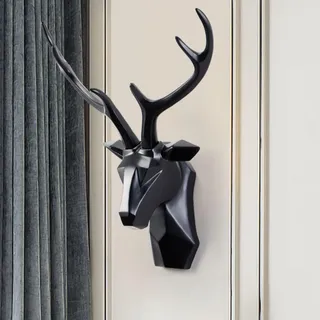 Hirschgeweih Hirschkopf Wanddeko Geweih Deko Dekorative Geweih-Statuette Wandskulptur Moderne Dekorative Geweih-Statuette Wohnzimmer Esszimmer TV Hirschkopf Wanddekoration ( Color : Nero , Size : S si