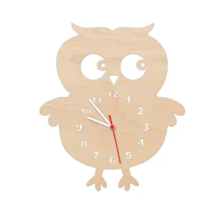 GRAVURZEILE Kinder Wanduhr aus Holz im Eulen Design für Mädchen & Jungen Kein Ticken Lautloses Uhrwerk 30 cm Groß in 5 Farben erhältlich Made in Germany Farbe Natur