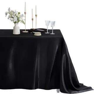 Chickwin Satin Tischdecke Rechteckig Seidig-Weiche Knitterfrei Abwaschbare Tischdecke für Hochzeit, Party, Bankett, Geburtstag, Tischdekoration, Innen und Außenbereich (Schwarz,152 x 305 cm)