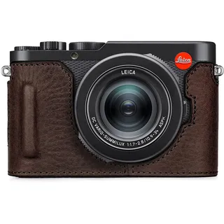 MUZIRI KINOKOO Schutzhülle für Leica D-Lux 8, obere Schicht aus echtem Leder schützende Halbtasche für Leica D Lux 8 Premium mit Bodenloch für sofortigen Zugriff auf Akku und Speicherkarte - Kaffee