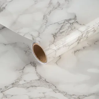JSEVEM 80CMx4M Breit Weiß Grau Marmor Tapete Selbstklebend Glänzend Vinyl | Glänzend Möbel Klebefolie Steinoptik Wasserfest Möbelaufkleber Küche Bad Wandtapete Marmoroptik Marmortapete Klebetapete