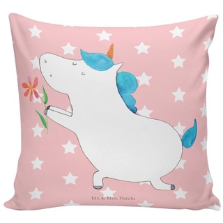 Mr. & Mrs. Panda Dekokissen Einhorn Blume - Rot Pastell - Geschenk, Freundin, Sofakissen, Einhörn rot