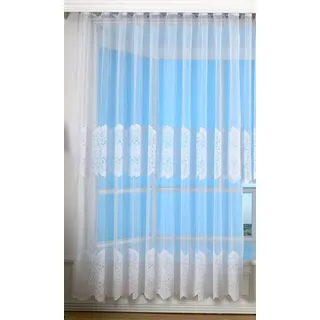 Gardinenbox Bogenstore Barock Gardine Jacquard, 245x450, Blumenmuster Weiß Kräuselband Universalband Faltenband Store, 13117