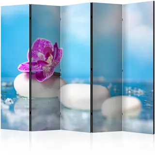 RAUMTEILER/PARAVENT B&D XXL - Paravent Raumteiler Innen Spa Zen 225x172 cm 5-teilig Einseitig Raumtrenner Trennwand Holz Room Divider Spanische Wand Raum Abtrennung blau Rose weiß b-B-0189-z-c