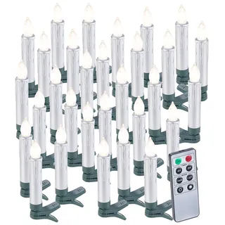 Lunartec 30er-Set LED-Weihnachtsbaumkerzen Batterie Silber