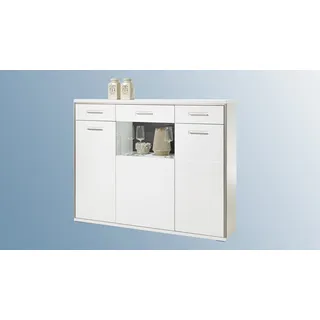 Highboard Trento Sideboard Kommode Vitrine in Weiß hochglanz und grau 3D Optik