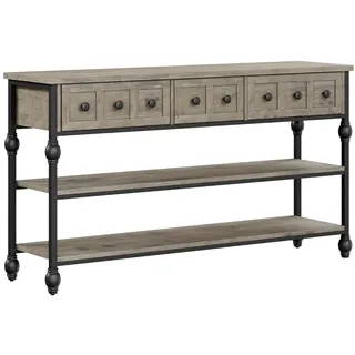 Garvee Industrieller Konsolentisch mit 3 Schubladen & 2 Ablagen – 3-stufiger Flurtisch für Wohnzimmer, Flur oder hinter dem Sofa – Modernes Design, platzsparend, robust – Farbe: Grau
