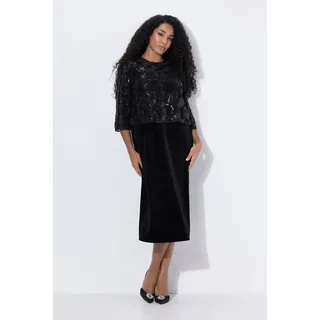 Ulla Popken Cocktailkleid Cocktail-Midikleid Pailletten Rundhals 3/4-Arm schwarz 58/60