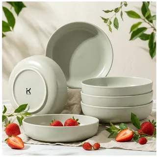 KONSIMO® Teller-Set VICTO Tafelservice hergestellt in der EU (6-tlg), 6 Personen, Steingut, spülmaschinengeeignet, mikrowellengeeignet, 6x Suppenteller beige|grau|grün