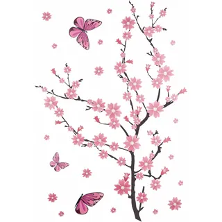 Wandtattoo WALL-ART "Kirschblüten mit Schmetterlingen" Wandtattoos Gr. B/H: 118 cm x 80 cm, Natur, pink Wandtattoos Natur selbstklebend, entfernbar