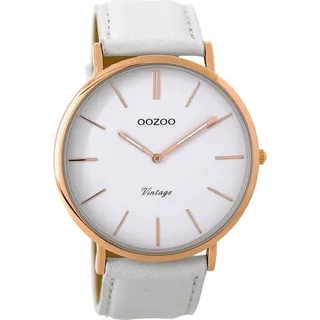 OOZOO Quarzuhr Vintage Uhr C9314 IP-Rose Lederband Weiss 44 mm C9314