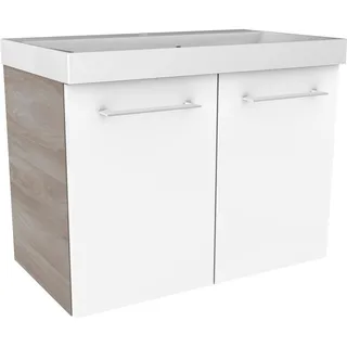 Fackelmann Waschtischunterschrank 60 x 42 x 35 cm Braun/Weiß Hochglanz