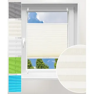 Woltu Plissee ohne Bohren Klemmfix Faltrollo 75 x 130 cm Creme