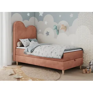 MKS MÖBEL Kinderbett FLOW (Set, Packung, H3-Matratze, Topper, Bettkasten, Jugendbett), Boxspringbett für Kinder, mit hohem Kopfteil, Einzelbett mit Matratze orange