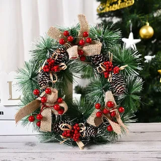 Türkranz Weihnachten Beleuchtet 30cm, Weihnachtstürkranz mit Beleuchtung, Weihnachts Türkranz Weihnachtskranz Haustür Deko Künstlich, Christmas Wreath Türdeko (Flachs B, Keine Beleuchtung)