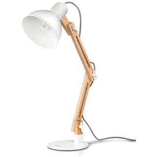 tomons Schreibtischlampe, LED Tischlampe im Klassichen Holz-Design, Nachttischlampe, Lampe mit Verstellbarem Arm, Tischlampe Wohnzimmer für Zimmer Büro, Weiß