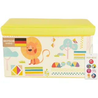 Bieco Aufbewahrungsbox mit Deckel Kinder Zoos, faltbar, Sitzhocker mit Sitzgelegenheit, und Polsterung, Spielzeugkiste mit Stauraum, Sitztruhe, Jungen & Mädchen, 66 L, Belastbar bis 80 Kg, gelb