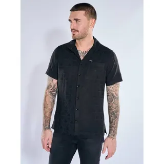 emilio adani Herren Kurzarm-Hemd mit strukturiertem Muster Schwarz regular uni Button Under - XL