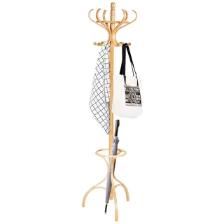 GIANTEX Garderobenständer, 182 cm Kleiderständer mit 12 drehbaren Haken & Schirmständer, Jackenständer aus Maasivholz für Mäntel, Hüte & Taschen, für Flur & Schlafzimmer (natur)