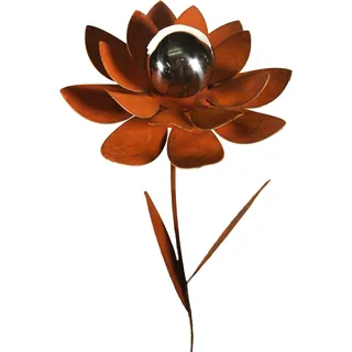 Bornhöft Gartenstecker Blume Metall Gartendeko Rost Edelrost rostiger Beetstecker 110cm Deko Rostfigur für den Garten mit Edelstahl Kugel (Rost Blume A)