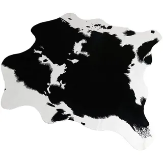 RCMeet Kuhfell-Teppich Rutschfester Kunstfell Teppich, 140 x 160 cm Faux Rindsleder Drucken Mat für Wohnzimmer Schlafzimmer Büro Stuhl Sofa (Kuh-Schwarz, 140x160cm)