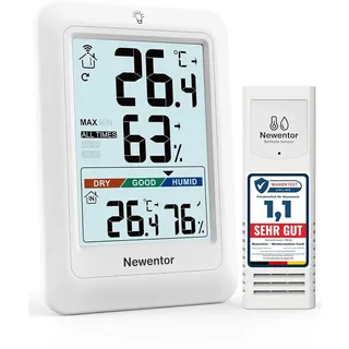 Thermometer Wetterstation Funk Hygrometer Innen Außen mit Außensensor Weiß