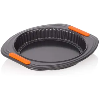 Le Creuset Antihaft Quiche- und Obstkuchenform, Ø 26 cm, Hebeboden, Sauerteigbeständig, Aus Karbonstahl gefertigt, Anthrazit/Orange, 46052250010000